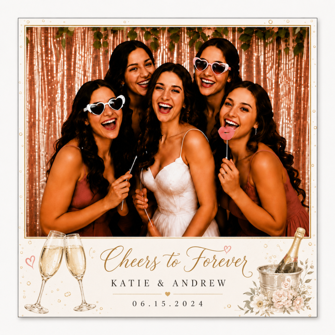 Cheers to Forever personalized wedding magnet design
