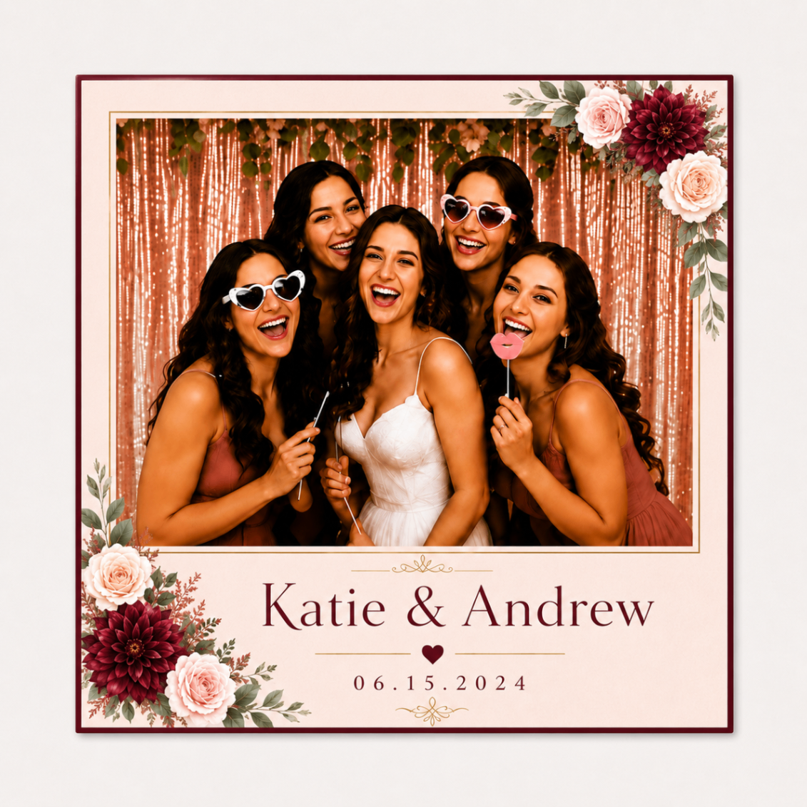 Blush and Burgundy personalized wedding magnet design