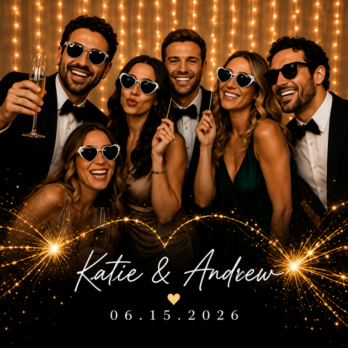 Golden Fireworks personalized wedding magnet design